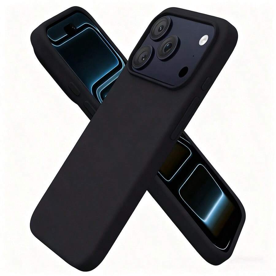 ForiPhone17/16/15/14/13/12/11 Models - Liquid Silicone Case - Ultra-Thin & Soft & Screen/Camera Protection & Shockproof & Smooth Touch & Scratch-Resistant & Microfiber Lining - 黑色[塑膠硬殼] - 查看 1