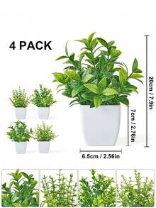 4 盆仿真植物迷你仿真绿植盆栽尤加利绿草塑料假植物尤加利仿真灌木，适用于家居浴室办公室桌面装饰 - 綠色 - 查看 2