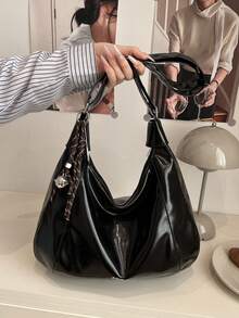 时尚大容量女士单肩手提包，设计 - 黑色 - 查看 1