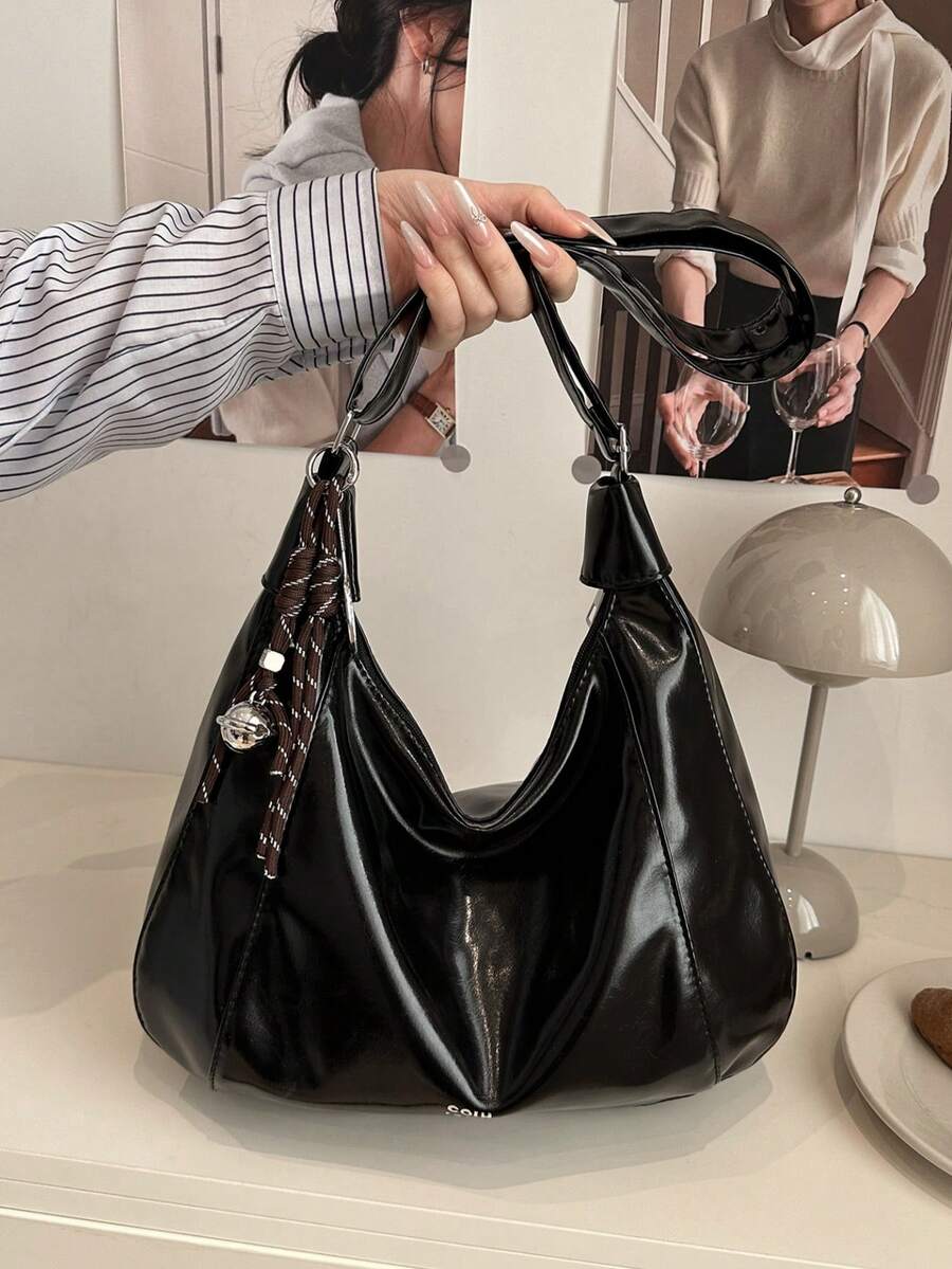 时尚大容量女士单肩手提包，设计 - 黑色 - 查看 1