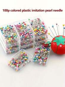 100pcs Stainless Steel Straight Pins, Faux Pearl Pins, Sewing Pins, Suitable For Garment Making, Jewelry DIY, Home Goods, Mother's Day Gift, Sewing - Multicolor - View 3