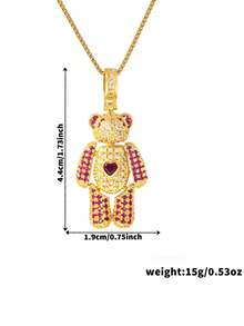 精致锆石镶嵌泰迪熊吊坠项链，奢华简约风格