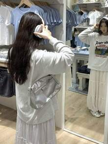 Early Autumn Personalized Letter Print Loose Round Neck Women T-Shirt - Grey - View 7