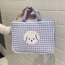 1pc Checkered Cute Cartoon Laptop Sleeve Bag, Fits 11/13 Inch Laptops, With Inner Lining, Essential For Back To School