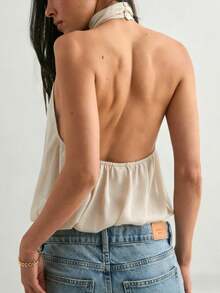 Women Cute Puffy Halterneck Top Sleeveless Open Back Tank Tops Fashion Button Neck Crop Tops Summer Y2K Loose Vest For Club Party Streetwear Going Out Outfit - 米色 - 查看 3