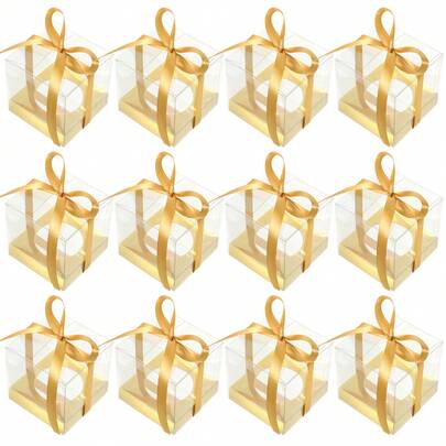 10pcs Transparent Cupcake Holders With Ribbons And Picks, Suitable For Wedding Party Bakery, Individual Cupcake Containers, Great For Weddings, Birthdays, Theme Parties, Also Suitable For Bakeries To Display Cupcakes, Desserts, Candies, Cookies, Muffins, Fruits, Snacks, Foods