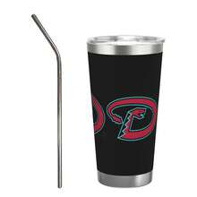 304 Stainless Steel Double Silver Edge Vacuum Insulated Drum 340g - Reusable Travel Cup With Stainless Steel Straw - This Is A Stainless Steel Water Cup About The Arizona Baseball Diamondbacks  Theme - Leak Proof, Sweat Proof, Can Maintain Hot And Cold Temperatures For Hours, Frees Of Bisphenol A, Suitable For Car Cup Holders, Very Suitable For Match Days, Sports Events, Commuting, Office Rest And Outdoor Activities, Durable Double Wall Structure Fashionable Fan Gift - Silver - View 1