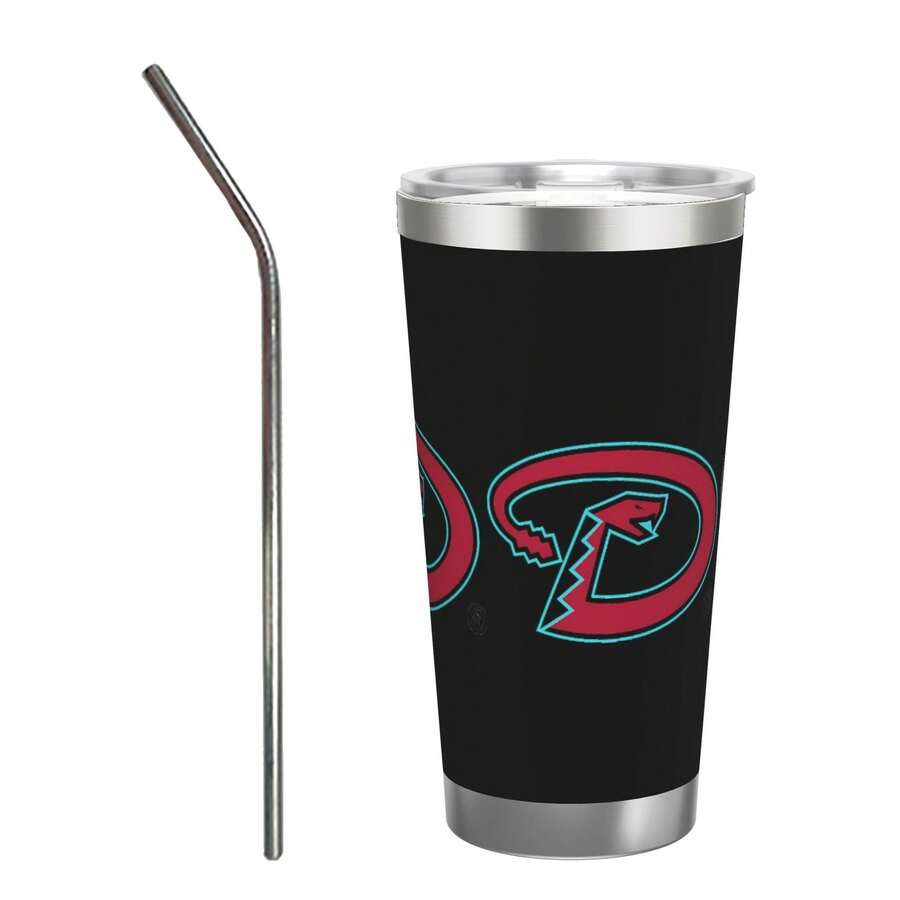 304 Stainless Steel Double Silver Edge Vacuum Insulated Drum 340g - Reusable Travel Cup With Stainless Steel Straw - This Is A Stainless Steel Water Cup About The Arizona Baseball Diamondbacks  Theme - Leak Proof, Sweat Proof, Can Maintain Hot And Cold Temperatures For Hours, Frees Of Bisphenol A, Suitable For Car Cup Holders, Very Suitable For Match Days, Sports Events, Commuting, Office Rest And Outdoor Activities, Durable Double Wall Structure Fashionable Fan Gift - Silver - View 1