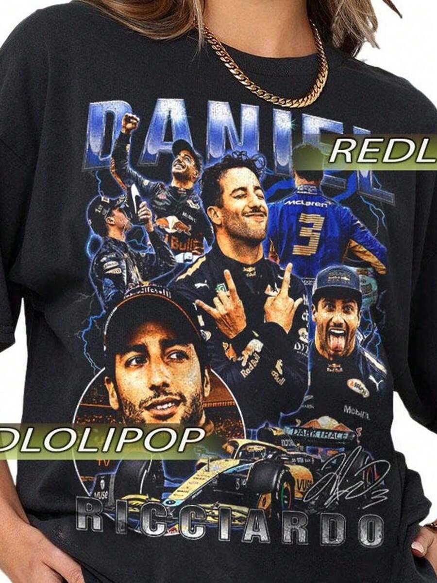 Daniel Ricciardo Racing Driver Red Bull F1 Graphic T-Shirt Motorsport Fan Gift V - Black - View 1