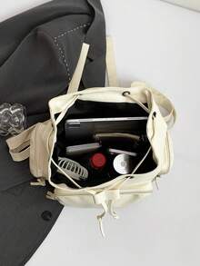 Y2K Street-Style PU Soft Leder Klappe Rucksack Damen Tasche; Multifunktionale stilvolle Nieten Tagstasche; Mehrtaschiger leichter Kordelzug Reisetasche; Große Kapazität einfache Schultasche; Praktische Büchertasche für Studenten, Krankenschwestern, Lehrer, Geschäftsleute, Reisen, Geschäftsreisen, tägliche Fahrten, Einkaufen, Büro, Dates, Wandern, Training, Arbeit, Geburtstagsgeschenke, Urlaubsgeschenke - Verschiedenfarbig - Übersicht 10