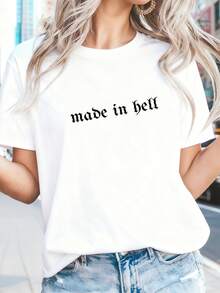 DrmWander Plus Size Casual Letter Pattern Round Ne - White 9 - View 1