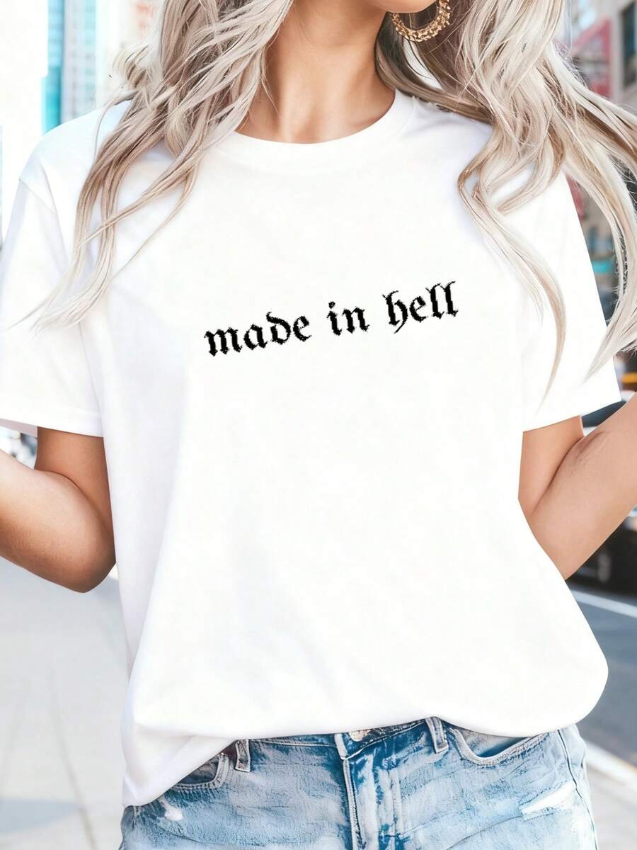 DrmWander Plus Size Casual Letter Pattern Round Ne - White 9 - View 1