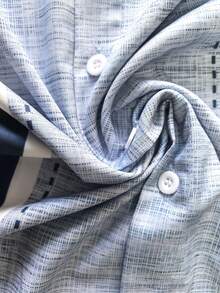 复古条纹保龄球纹理印花男士轻薄宽松纽扣短袖衬衫