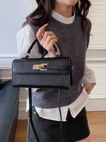 Fashionable Women's Shoulder Bag, New Arrival Niche Design Casual Versatile Minimalist Stylish Handbag, Comfortable PU Material Solid Color Design, Adjustable Detachable Long Shoulder Strap, Comfortable Handheld, Spacious, Square Bag - Multicolor - View 8