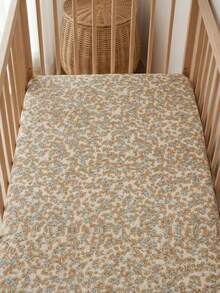 1pc Cute Orange Cartoon Pattern Soft Breathable Comfortable Muslin Baby Crib Fitted Sheet, Suitable For Newborns, Can Be Used As Newborn Gift