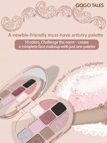 GOGO TALES GOGOTALES 10-Color Eyeshadow Palette, Matte Neutral Earthy Tones, Micro-Shimmer Texture, High Pigmentation Long-Lasting, 2-In-1 Highlighter & Contour Palette, Suitable For Beginners - 04# Pink Mist Bubble - View 2