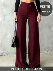 女士小码纯色休闲优雅直筒裤，适合日常穿着、办公室通勤、约会、度假、派对等场合，春季必备。 - 酒紅色 - 查看 3