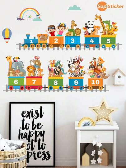 2片装可爱数字乘法表卡通火车儿童学习墙贴，防水耐用，适用于幼儿园、客厅、儿童房装饰，尺寸：12.8*18.62英寸