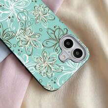 Floral Pattern Teal Phone Case With Camera CutoutFor  17 17pro 17promax 16Pro,16ProMax,14,15,16,13,14,15,12,11Plus,Pro,Max Glossy,Rugged Durable, Scratch-Resistant, And Stylish A Perfect Gift. Individuals. - Multicolor - View 5