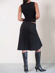 Women's Striped Midi Skirts Y2K Low Waist Ruffle Flowy A-Line Skirt Elegant Asymmetrical Knee Length Skirts Summer Going Out Beach Party Streetwear - màu đen - Xem 5