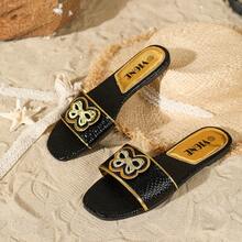 2024 Fashionably Vibrant Slides: Stylish Outdoor Sandals With Soft Non-Slip Soles And Dazzling Metallic Buckle. Fashion Wild Python Print, Personalized Stylish Slippers For Outdoor Wear - Black - View 5