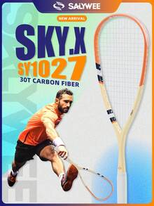 SALYWEE SKY.X Pro-Grade 30T Full Carbon Squash Racket Set | 149g(Unstrung) Ultra-Light + 3D Textured Design | 12x17 String Pattern | Anti-Twist Frame | Premium White Flannel Pouch + Random Gradient Grip Tape + Yellow Vibration Dampener - Premium Orange/Blue - Multicolor - View 4