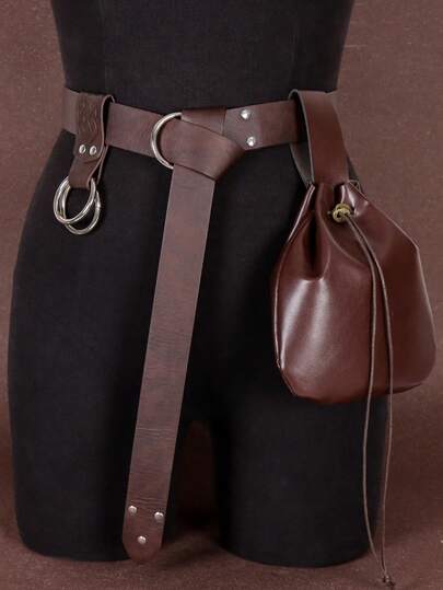 Bộ 3 túi đeo hông bằng da thời Trung cổ unisex dành cho nam và nữ, thắt lưng giả da có thể điều chỉnh với túi dây rút, thắt lưng tiện dụng kiểu Phục Hưng cổ điển cho trang phục Viking, lễ hội thời Phục Hưng, trang phục Steampunk.