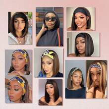 Short Bob Headband Wig Highlight Brown Straight Hair Put On And Go Half Wig With Headbands For Women Bob Mixed Brown Headband Wigs - Highlight Brown Bob Straight Wig - View 7