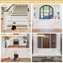 Puertas de bebé retráctiles reforzadas de 28 pulgadas de alto para perros puerta de mascotas con varillas de apoyo puerta retráctil para perros de 55 pulgadas de ancho puertas de cachorros para la - Blanco - Ver 5