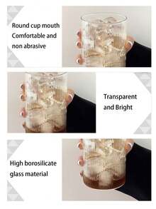 1pc/4pcs Vertical Stripe Glass Cup,Straight Design Glass Cup,Straight Coffee Glass Cup,Creative Glass Cup,Vertical Cold Drink Cup,Simple Beverage Cup