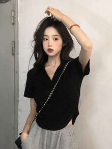 New Women's Autumn/Winter Long Sleeve T-Shirt Suit Daily Commuting Long Sleeve Jacket Women - Black - View 2