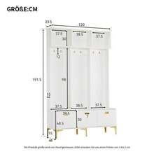 Wardrobe Set With Bench, Multifunctional Storage Bench, Open Storage, 6 Hooks And Gold Legs, Suitable For An Entryway Or Living Room, White, W 120/D 40/H 191.5 Cm - 白色 - 查看 10