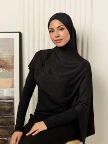 1pc Women's Simple Classic Solid Color Elegant Casual Edged Scarf, Premium Knit Fabric Viscose Jersey Hijabs Scarf, Long Turban Style Headscarf, Suitable For Daily Life, Outings And Gatherings - Multicolor - View 7