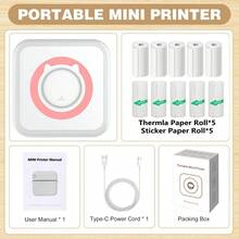 迷你贴纸打印机，配备热敏标签贴纸纸，无墨热敏贴纸制作器，迷你口袋打印机，适用于照片、日记、笔记、学习、家庭办公、圣诞礼物、万圣节装饰、返校季和其他场合。 - 彩色 - 查看 20