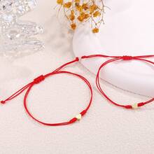 2pcs/Set Red Rope Heart Knot Handmade Braided Bracelet, Couples/Sisters Jewelry, Valentine's Day Gift - Red Heart Bracelet 2-piece Set - View 1