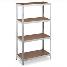 MIKOMIKA Galvanized Steel Metal Storage Shelving Unit With 5 MDF Shelves, Silver, 180x90x40cm - 4 Baldas: 30,5x70,5x140,5 cm - Xem 1