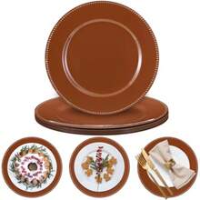 Bokon Juego de 6 platos de carga navideños redondos de 33 cm con cuentas de plástico elegantes confiables y reutilizables para decoración de mesa de fiesta de bodas evento Navidad cena Marrón - Marrn - Ver 1