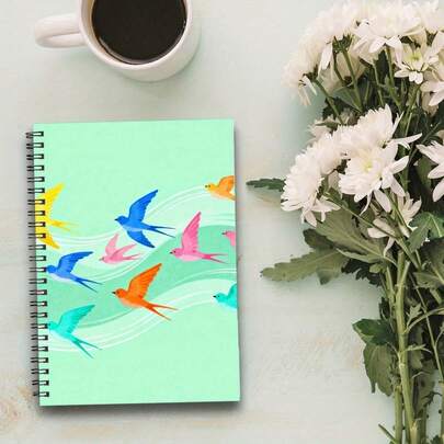 دفتر ملاحظات بتصميم طائر ملون A5، بمسافات سطر قياسية للكلية، ورق سميك، مجلد بخطوط مزدوجة، مناسب للأولاد والبنات