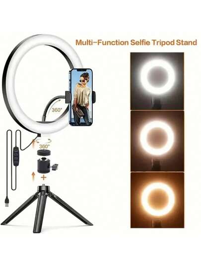 1 pieza Kit de iluminación profesional de 10 pulgadas, rotación de 360° y interruptor multifuncional, adecuado para fotografía y videografía
