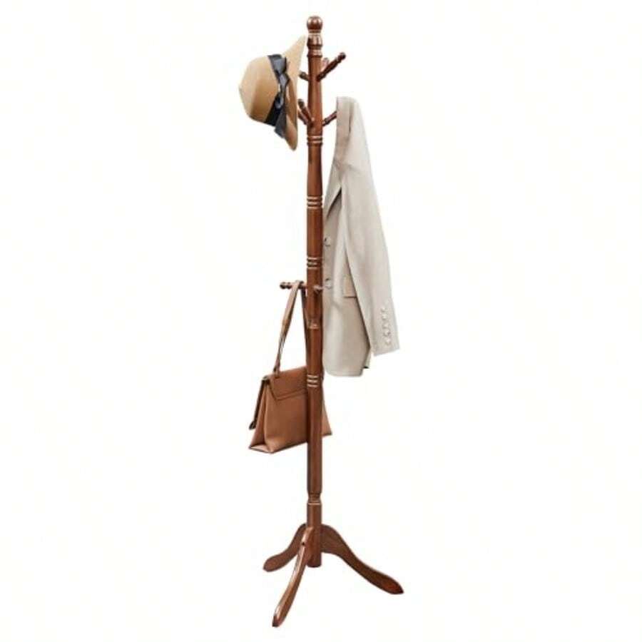VASAGLE Perchero de Pie Perchero en Forma de Árbol para Pasillo Entrada Sombreros Bolsas Madera Maciza de Caucho Marrón Caramelo MRCR03WNV2 - Marrn Caramelo - Ver 1