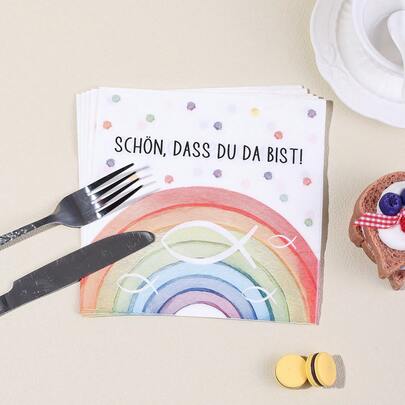 20张/40张/60张，“Schön, Dass Du Da Bist!” 德语欢迎一次性餐巾纸 - 水彩彩虹和粉彩波点纸巾，适用于德国主题派对、欢迎聚会、婴儿派对和下午茶餐具、餐巾纸、餐桌装饰、洗礼、圣餐、坚信礼、女孩初领圣体、彩色彩虹鱼洗礼装饰、女孩圣餐礼物、宾客礼物、美丽的“你在这里”