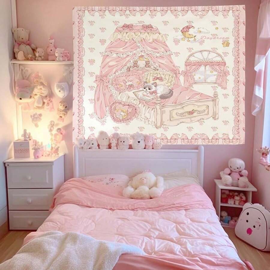 HOKMAH Cute Wall Tapestry Hanging Cutecore Decor, Y2k Wall Hanging Kawaii Aesthetic Cutecore Coquette Preppy Banners Dorm - 白色 - 查看 1