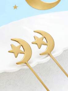 12pcs Stainless Steel Coffee Spoons, Moon & Star Pattern, Dessert Spoons, Mixing Spoons, Perfect For Afternoon Tea And Ramadan Gifts - Gold - View 5