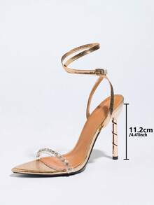 Sepatu Hak Tinggi Wanita, Modis untuk Pesta Musim Semi/Panas, Acara Luar Ruangan, dan Jamuan Elegan. Desain Spiral Unik, Ujung Lancip, Rhinestone Berkilau, Tali Transparan PVC, Tekstur Kadal Misterius, Tali Pergelangan Kaki yang Dapat Diatur, Warna Champagne, Cocok untuk Gaun Formal, Gaun Pesta, dan Acara Lainnya. - Sampanye - View 4