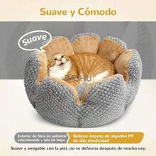 Cama de Gato pétalo Cama de Perro Perrera cálida casa de Gatitos en Invierno Cesta Redonda de Peluche Suave Almohadilla de Cachorro Cena de Mascotas (Gris, 40cm) - Gris - Ver 2