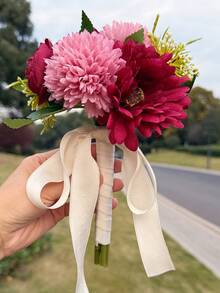 1件伴娘花束象牙色人造雛菊花束，適合伴娘婚禮小型花卉中心裝飾，適用情人節派對與週年紀念 - 彩色 - 查看 12