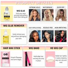 GOIPLE 9Pcs Wig Installation Kit Contains Hair Adhesive Glue Extra Hold & Waterproof For Lace Frotal, Toupees, Adhesive Remover For Tape In Hair Extension, Hair Wax Stick Tames Flyaways, Travel Small Size Wig Styling Set With Elastic Headband & HD Wig Cap Suitable For Wig Wearers, Beginners ,Salon, Daily Use, All Hair Types(12 Piece) - 38ML - View 12