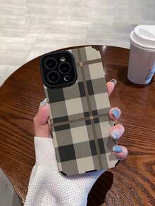 1件装撞色格纹皮革纹理防摔手机壳，兼容苹果及其他型号 - 彩色 - 查看 2