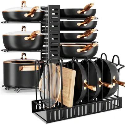Estante de Ollas(más grueso), Organizador de Ollas y Sartenes de 8 Capas, Organizador de Sartenes para Armario, 3 Métodos de Bricolaje, Ajustable para Almacenar y Organizar Gabinetes de Cocina,40075654