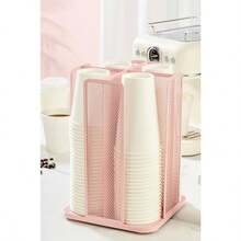 Annova - Organizador de almacenamiento de vasos de papel y tapa giratorio de 360° con 4 compartimentos Light Pink - Rosa claro - Ver 6